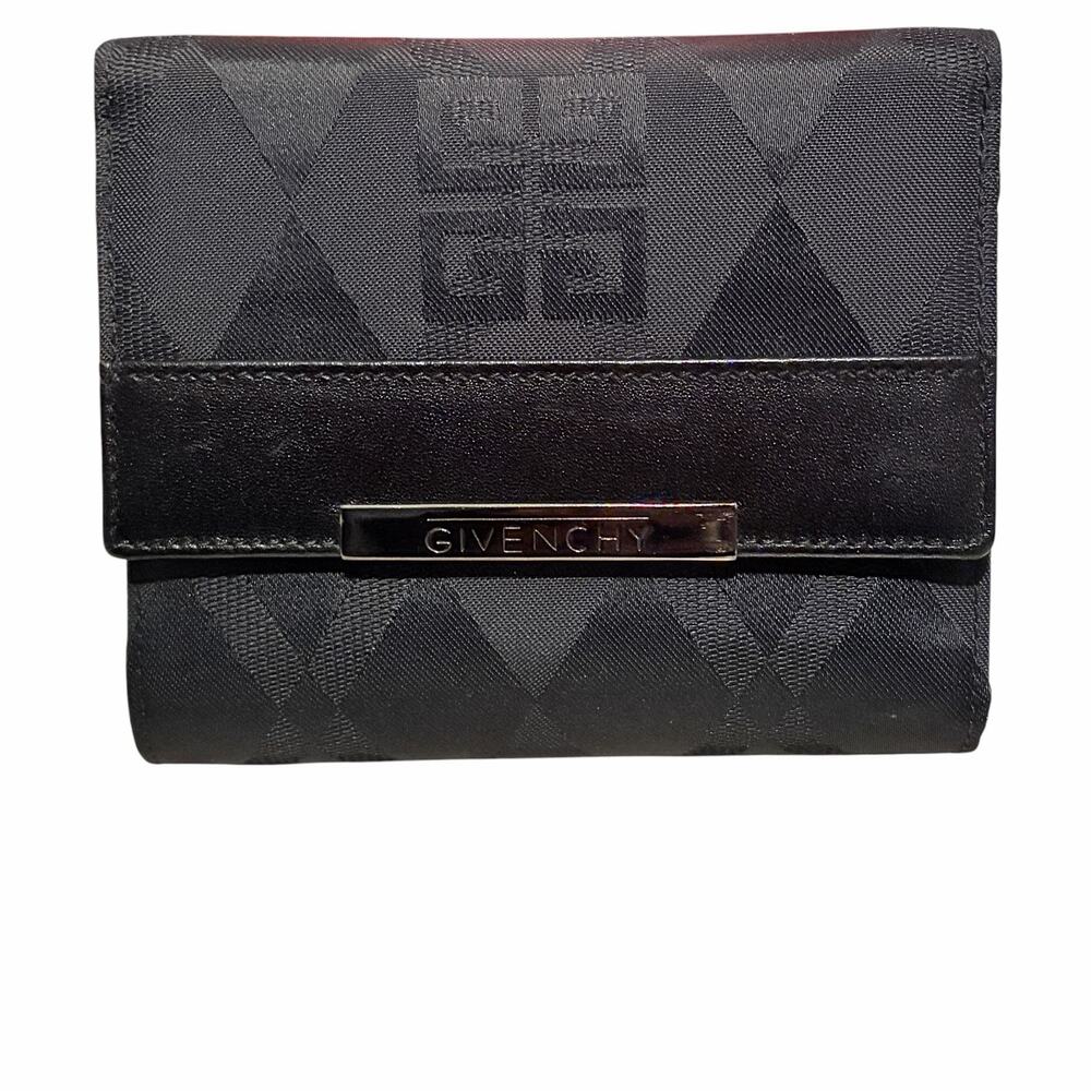 Givenchy Black 4G Monogram Canvas Compact Bifold Wallet Silver Nameplate